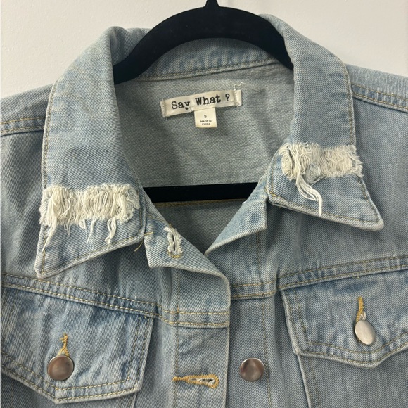 Distressed Denim Jean Jacket With Rose Patch Details - Picture 2 of 5